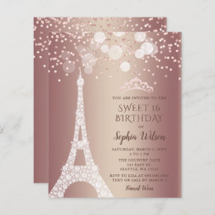 Budget Eiffel Tower Rose Gold Sweet 16  Invitation