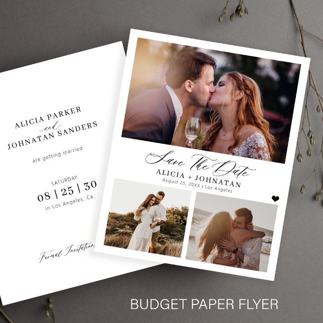 Budget elegant 3 photo wedding save the date card (Creator Uploaded)