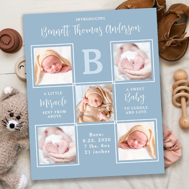 Budget Elegant 5 Photo Collage Baby Boy Thank You (Creator Uploaded)