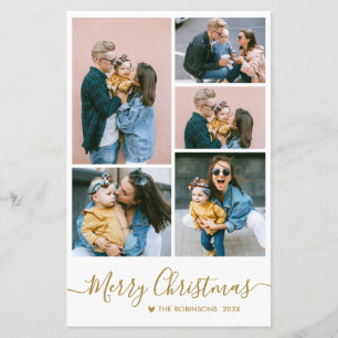 Budget Elegant 5 Photo Collage Christmas Card