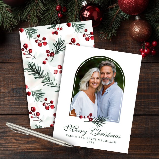 Budget Elegant Arch Botanical Holiday Photo (Budget Elegant Arch Botanical Holiday Photo Card)