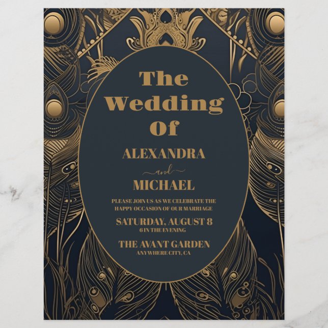 Budget Elegant Art Deco Peacocks Wedding Flyer (Front)