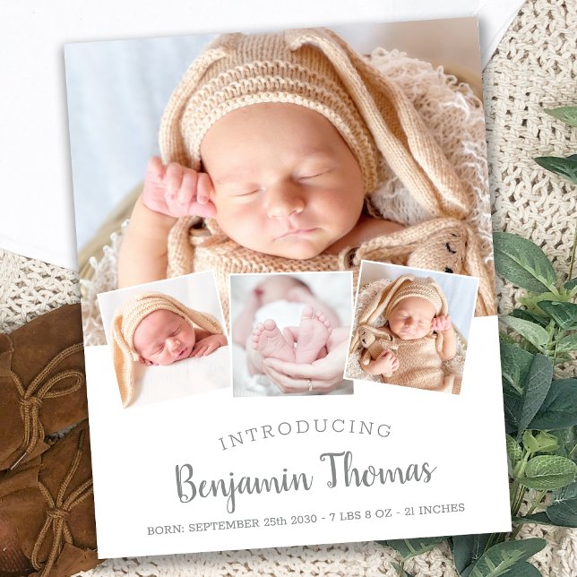 Budget Elegant Baby Photo Collage Birth Thank You  (Creator Uploaded)