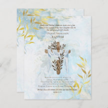 BUDGET Elegant BAPTISM Invite Aqua Blue Gold