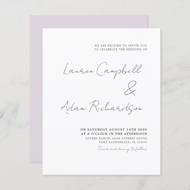 Budget Elegant Black and White Wedding  Invitation (Front/Back)
