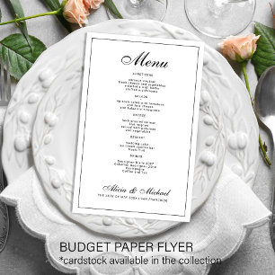 Budget elegant black and white wedding menu