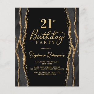 Budget Elegant Black Gold 21st Birthday Invitation