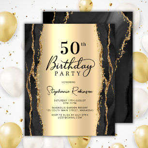 Budget Elegant Black Gold 50th Birthday Invitation