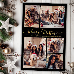 Budget Elegant Black Gold 5 Photo Christmas Card