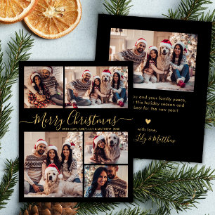 Budget Elegant Black Gold 5 Photo Christmas Card