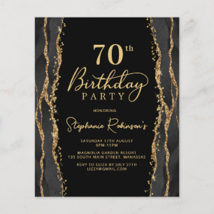 Budget Elegant Black Gold 70th Birthday Invitation