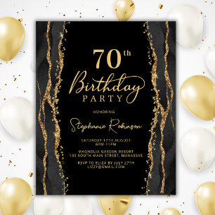Budget Elegant Black Gold 70th Birthday Invitation