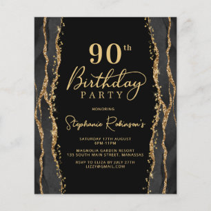 Budget Elegant Black Gold 90th Birthday Invitation