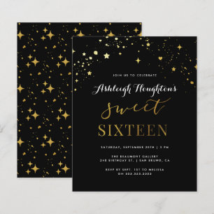 Budget Elegant Black & Gold Star Confetti Sweet 16