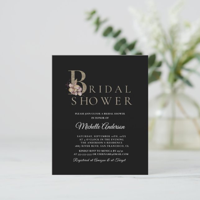 Budget Elegant Black Modern Bridal Shower Flyer (Standing Front)