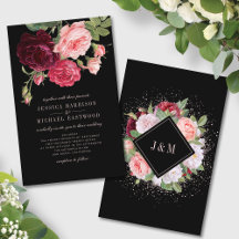 Budget Elegant Black Rose Wedding Invitation