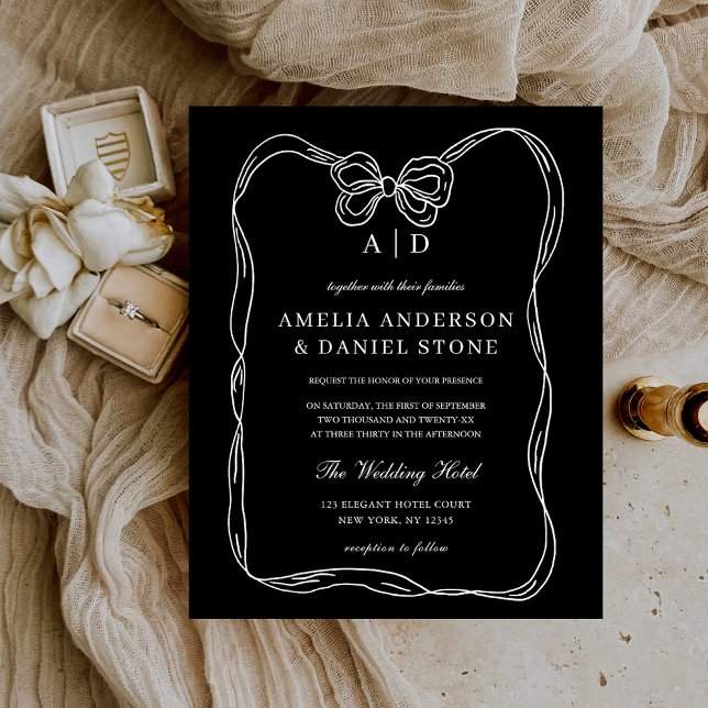 Budget Elegant Black & White Bow Invitation (Creator Uploaded)