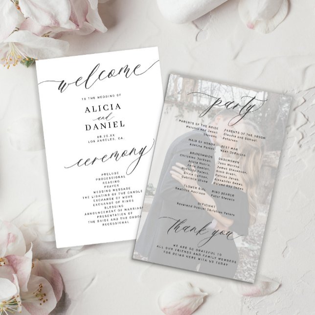 Budget elegant black white photo wedding program (Creator Uploaded)