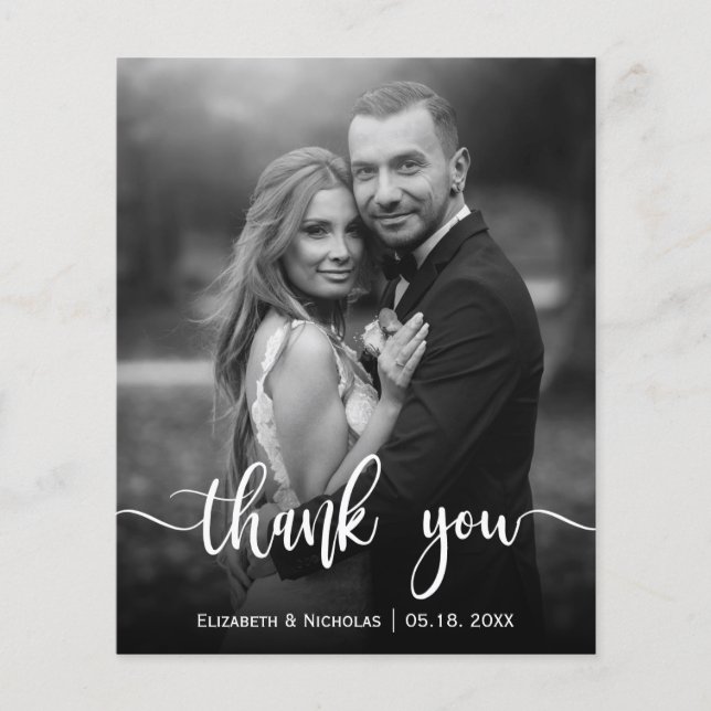 Budget Elegant Black White Photo Wedding Thank You (Front)