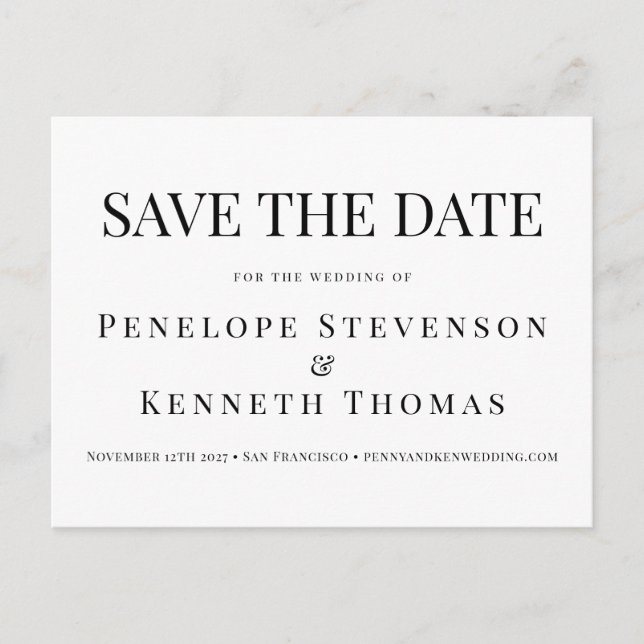 Budget Elegant Black White Save The Date Postcard (Front)