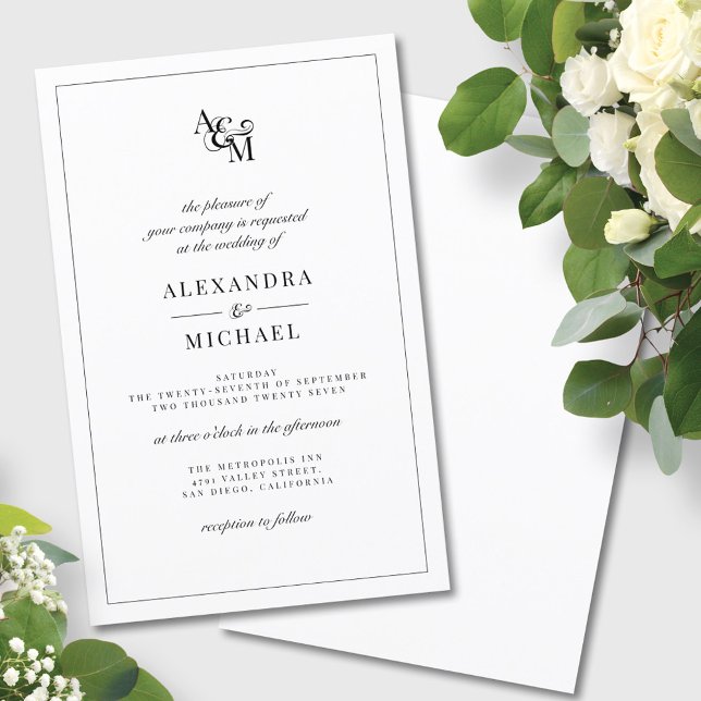 Budget Elegant Black White Wedding Invitation (Creator Uploaded)