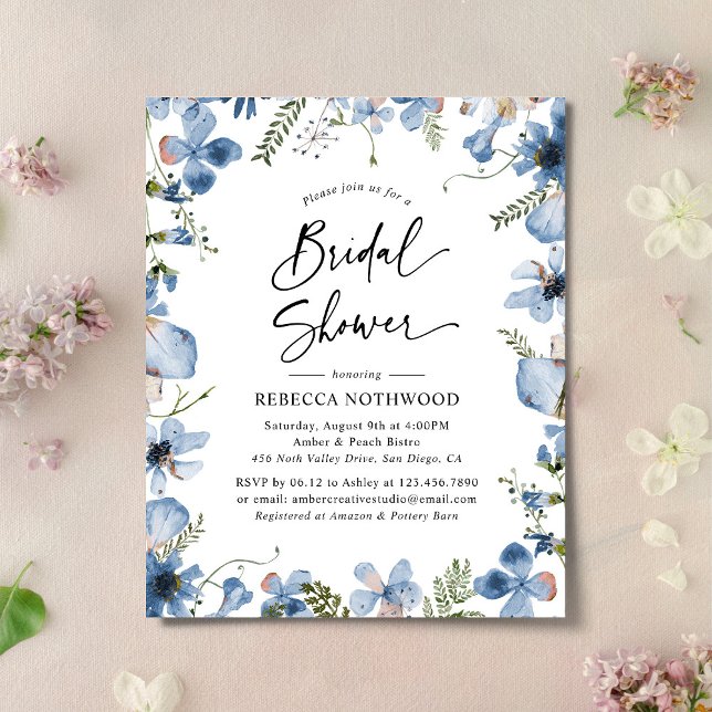 Budget Elegant Blue Boho Bridal Brunch Invitation (Creator Uploaded)
