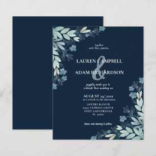 Budget Elegant Blue Foliage Wedding Invitation