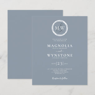 Budget Elegant Blue Monogram Wedding Invitation