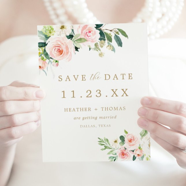 Budget Elegant Blush Floral Save the Date (Creator Uploaded)