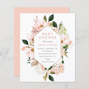 Budget Elegant Blush & Gold Floral Baby Shower