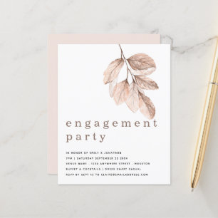 Budget Elegant Blush Leaf Engagement Party Invite
