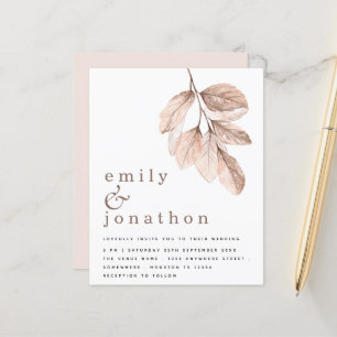 Budget Elegant Blush Leaves Wedding Invitation