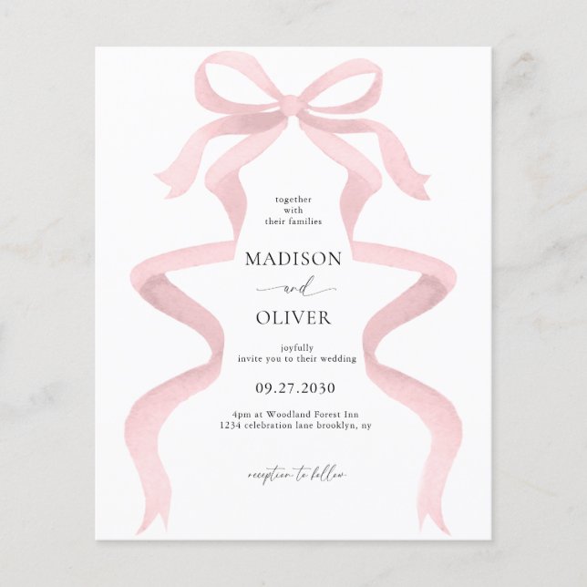 BUDGET Elegant Blush Pink Bow Monogram Wedding (Front)