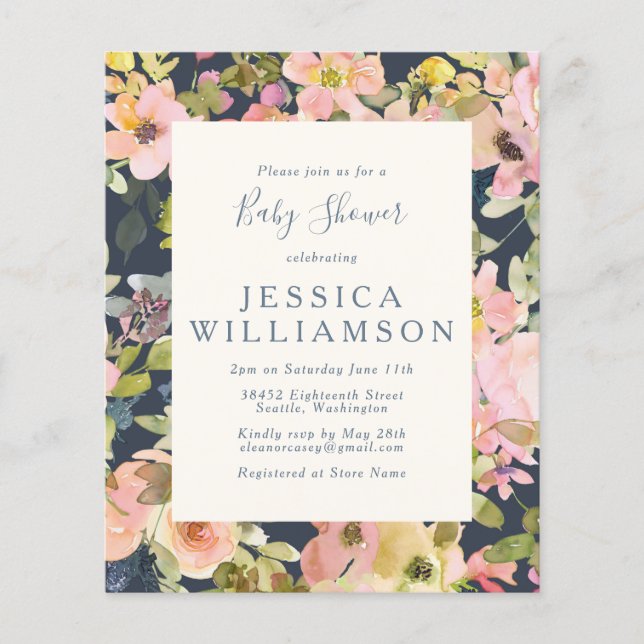 Budget Elegant Boho Floral Baby Shower Invitation (Front)