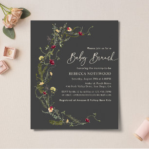 Budget Elegant Boho Grey Wildflower Baby Brunch