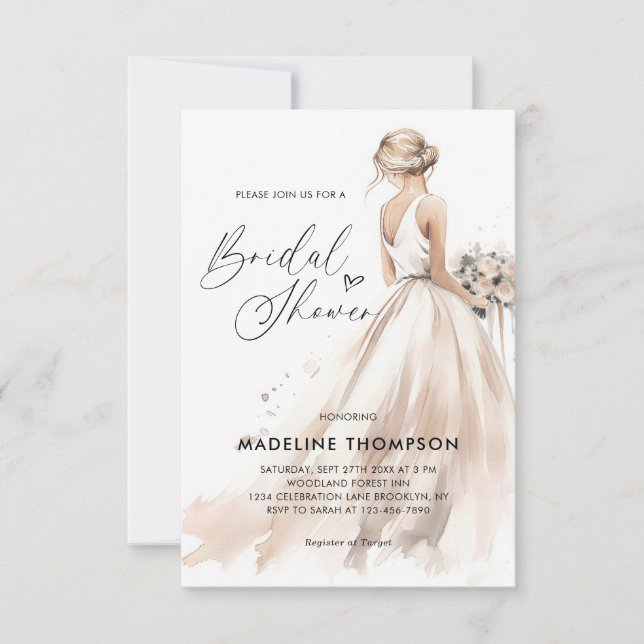 BUDGET Elegant Bride Wedding Gown Bridal Shower Card (Front)