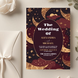 Budget Elegant Burgundy Gold Celestial Wedding Flyer