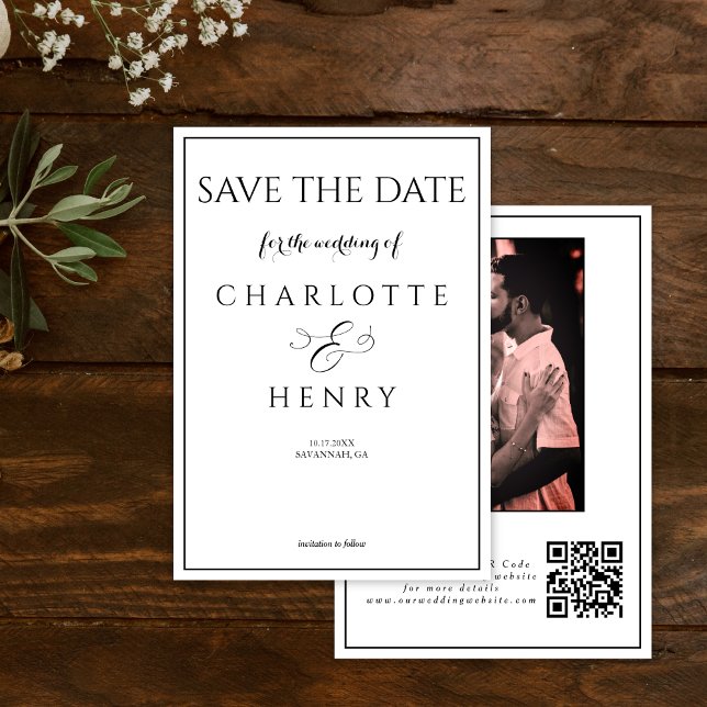 Budget Elegant Calligraphy Photo QR Code  Save The Date (Creator Uploaded)
