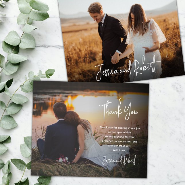 Budget Elegant Calligraphy Photo Wedding Thank You Flyer (Creator Uploaded)