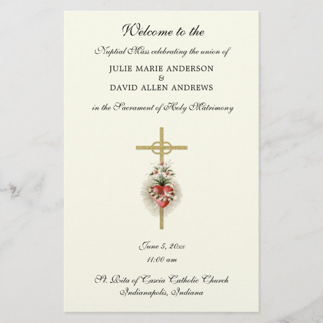 Budget Elegant Catholic Wedding Program Stationery (Front)