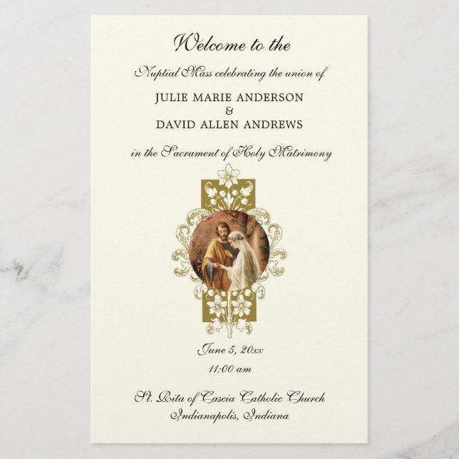 Budget Elegant Catholic Wedding Program Stationery (Front)