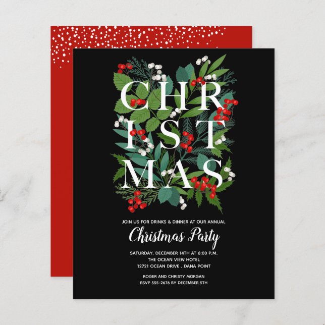 Budget Elegant Christmas Greenery Invitations (Front/Back)