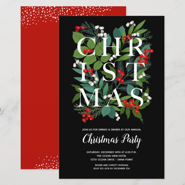 Budget Elegant Christmas Greenery Invitations (Front/Back)