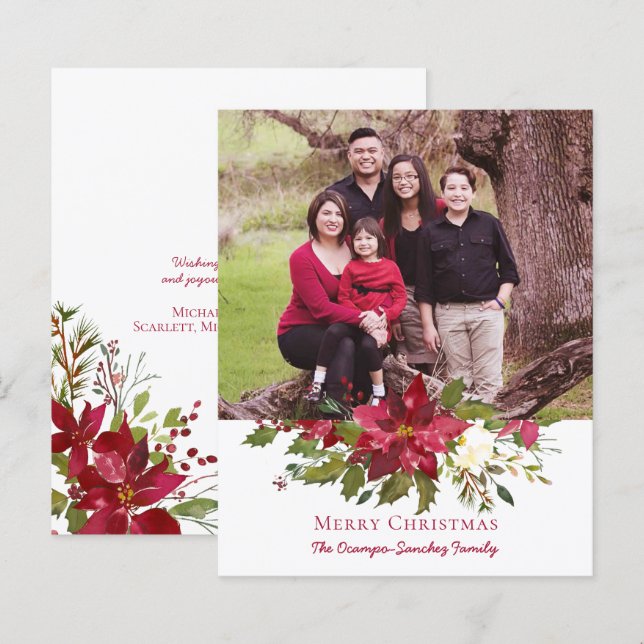 Budget Elegant Christmas Poinsettia Holiday Photo (Front/Back)