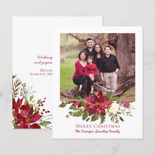 Budget Elegant Christmas Poinsettia Holiday Photo (Front/Back)