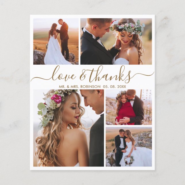 Budget Elegant Collage Wedding Thank You Card (Front)