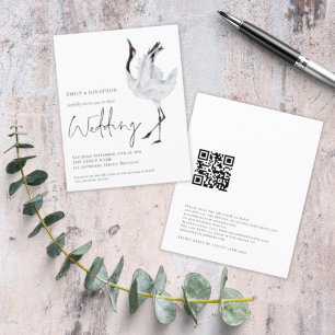 Budget Elegant Crane QR Code Wedding Invitation