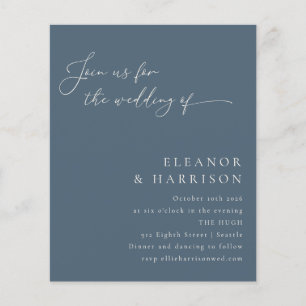 Budget Elegant Dark Blue Script Wedding Invitation
