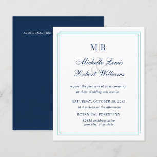 BUDGET Elegant Double Border Monogram Teal Wedding