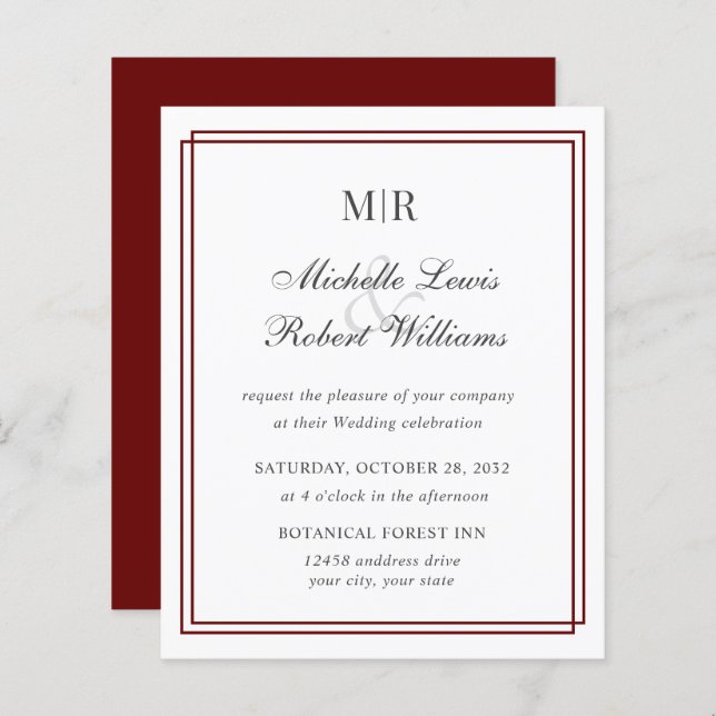 BUDGET Elegant Double Border Monogram Wedding (Front/Back)